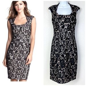 Jax Black Lace Overlay Square Neck Sleeveless Evening Dress Size 6